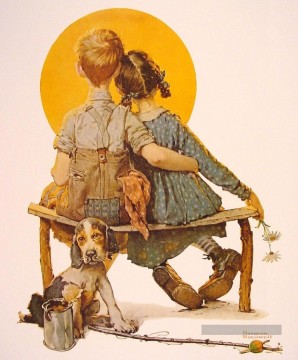 Norman Rockwell Painting - boy and girl gazing at the moon 1926 Norman Rockwell